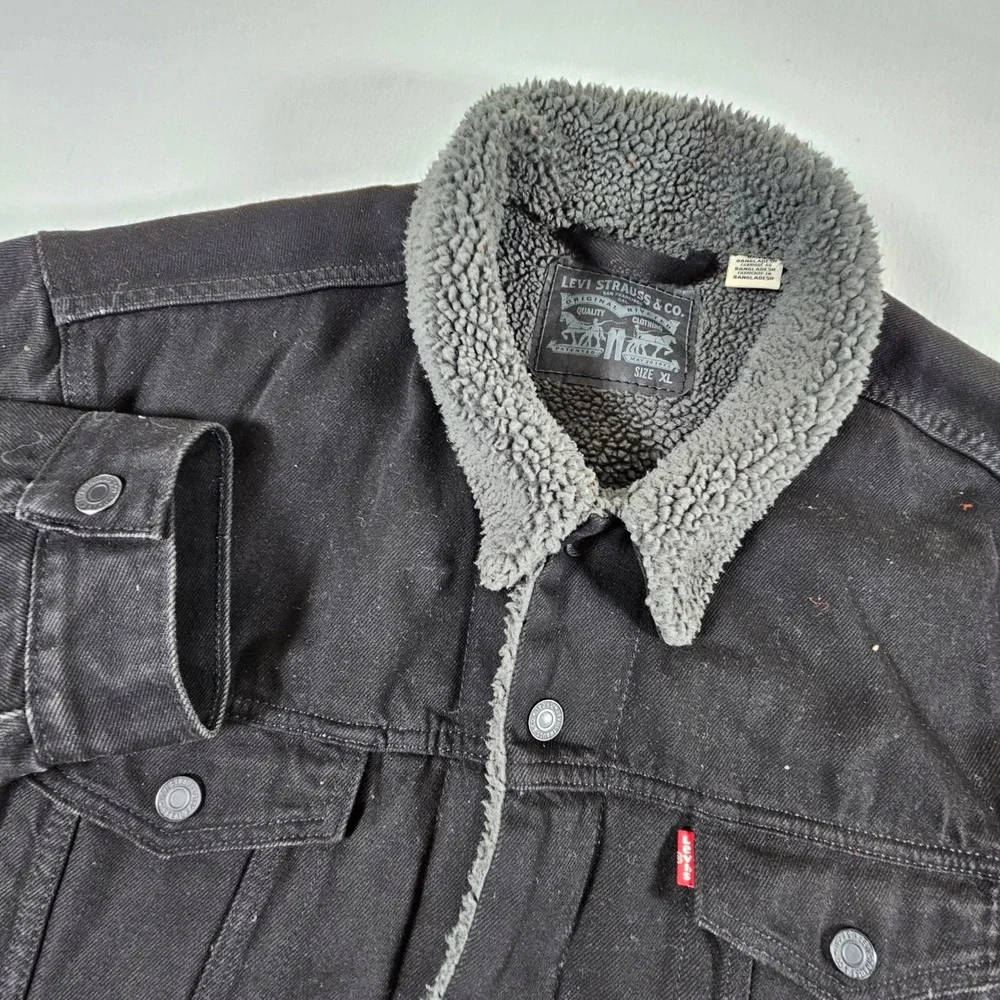 Levis Sherpa Trucker Jacket Mens XL Black Denim Type III 16365-0054 Fleece Lined